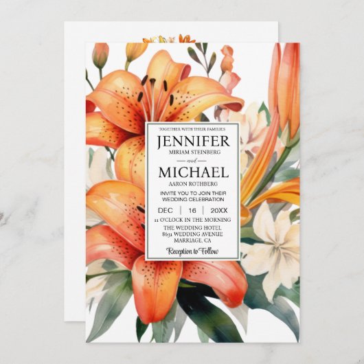 BEKIJK TERUG All-in-One Tiger Lily Wedding Invitat Kaart (Voorkant / Achterkant)