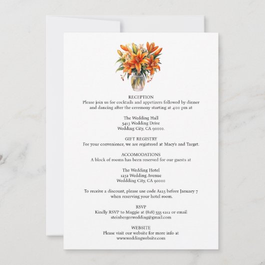 BEKIJK TERUG All-in-One Tiger Lily Wedding Invitat Kaart (Achterkant)