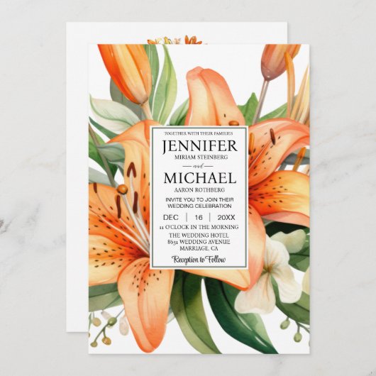 BEKIJK TERUG All-in-One Tiger Lily Wedding Invitat Kaart (Voorkant / Achterkant)