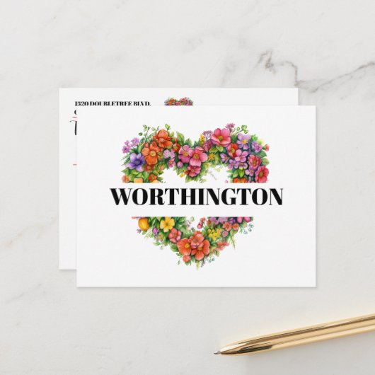 Bekijk terug - Floral Heart Briefkaart (Voorkant / Achterkant in situ)