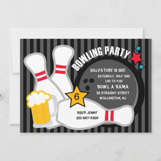 Bekijk wat Fun Bowling Birthday Party Invitation Kaart (Voorkant)