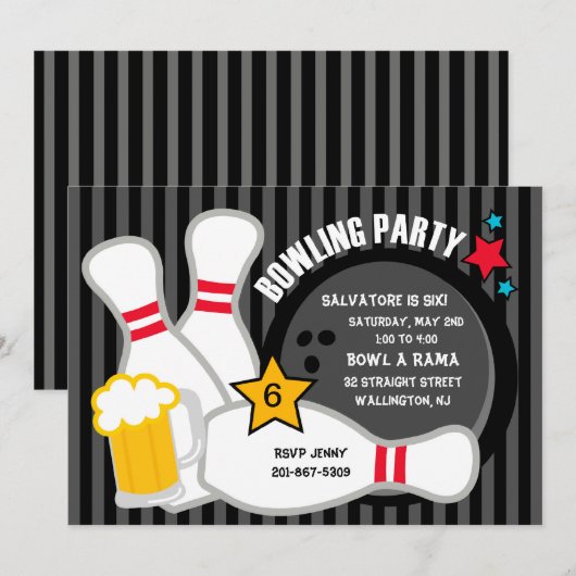 Bekijk wat Fun Bowling Birthday Party Invitation Kaart (Voorkant / Achterkant)