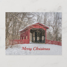 Beklede Bridge Red Snow Foto met Kerstmis Briefkaart
