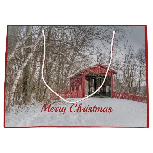 Beklede Bridge Red Snow Foto met Kerstmis Groot Cadeauzakje (Voorkant)