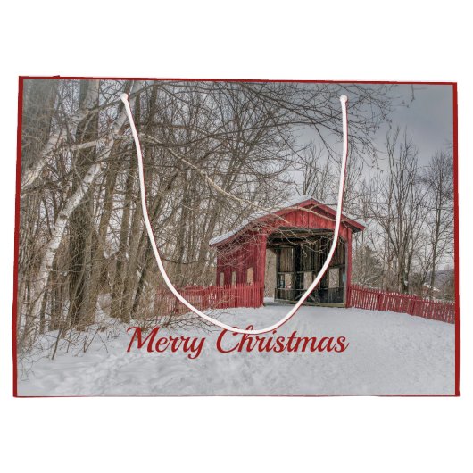 Beklede Bridge Red Snow Foto met Kerstmis Groot Cadeauzakje (Achterkant)