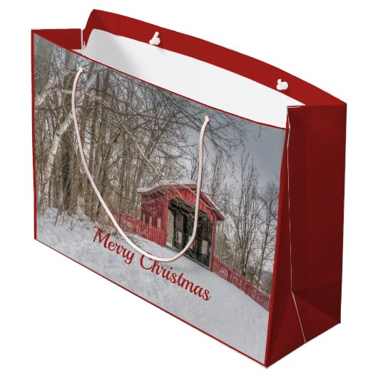 Beklede Bridge Red Snow Foto met Kerstmis Groot Cadeauzakje (Achterkant Gekanteld)
