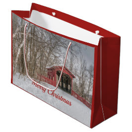 Beklede Bridge Red Snow Foto met Kerstmis Groot Cadeauzakje