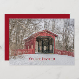 Beklede Bridge Red Snow Foto met Kerstmis Kaart