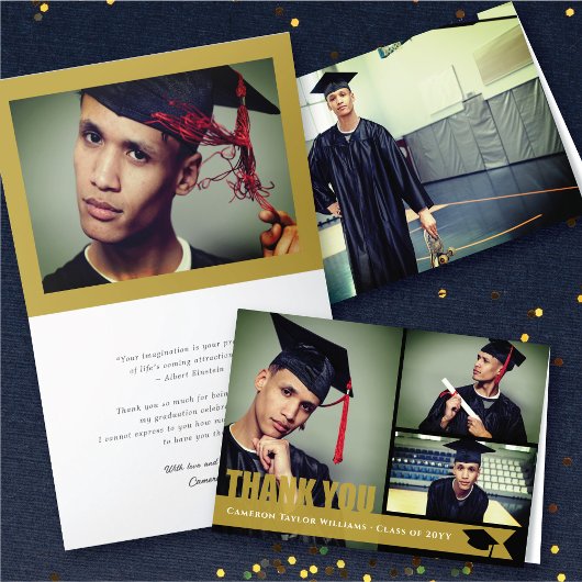 Bekleding Gold Ribbon Gradup Modern 3 Foto Bedankkaart