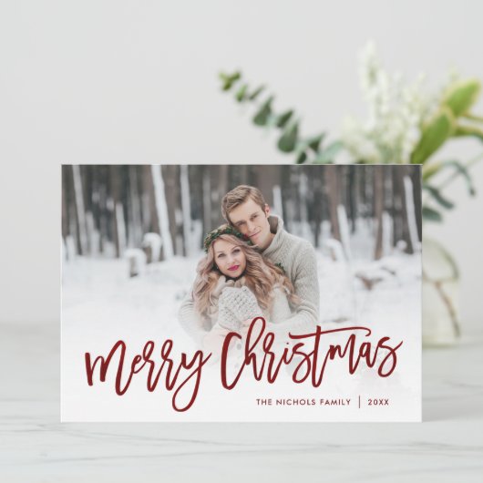 Bekleding van het rode kerstscript voor Merry-kers Feestdagenkaart (Staand voorkant)