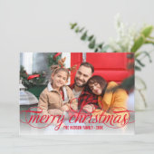 Bekleding van het rode kerstscript voor Merry-kers Feestdagenkaart (Staand voorkant)