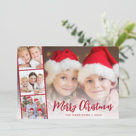 Bekleding van het rode kerstscript voor Merry-kers Feestdagenkaart (Staand voorkant)