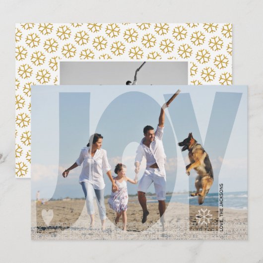 Bekleding van kerstgouden glitter-sneeuwfoto feestdagenkaart (Voorkant / Achterkant)