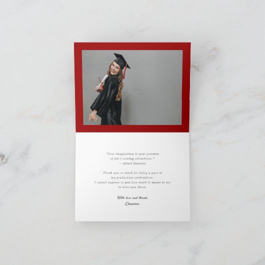 Bekleding White Ribbon Gradup Modern 3 Foto Bedankkaart (Binnen)