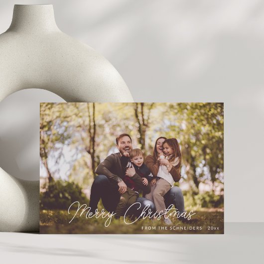 Bekledingsfoto voor Merry Kerstwit handschrift Feestdagenkaart