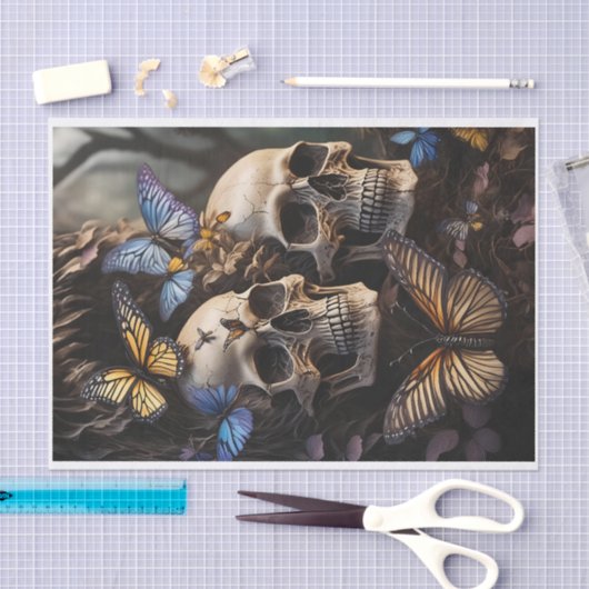 Beklimming van zielen, vlinders & gotische schedel tissuepapier (Craft)