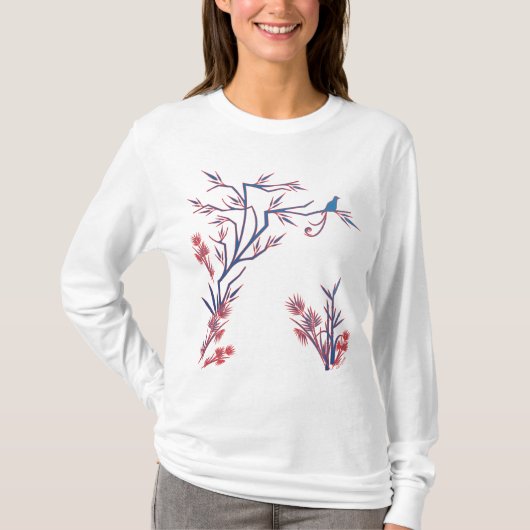 Bekroonde vogel in een boom t shirt (Voorkant)