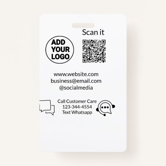 Bel de klantenservice tekst whatsapp Q R code busi Badge (Voorkant)