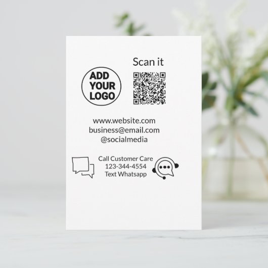 Bel de klantenservice tekst whatsapp Q R code busi Bedankkaart (Staand voorkant)
