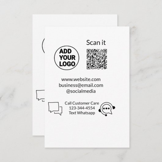 Bel de klantenservice tekst whatsapp Q R code busi Bedankkaart (Voorkant / Achterkant)