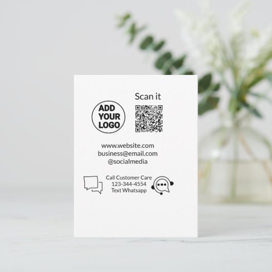 Bel de klantenservice tekst whatsapp Q R code busi Briefkaart (Staand voorkant)