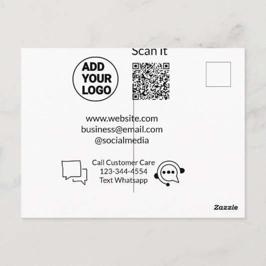 Bel de klantenservice tekst whatsapp Q R code busi Briefkaart (Achterkant)