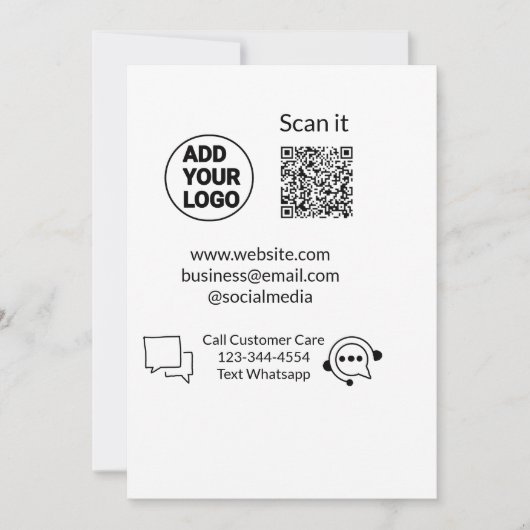 Bel de klantenservice tekst whatsapp Q R code busi Kaart (Voorkant)