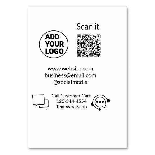 Bel de klantenservice tekst whatsapp Q R code busi Kaart (Achterkant)