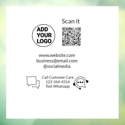 Bel de klantenservice tekst whatsapp Q R code busi Raamsticker (Vel 3)