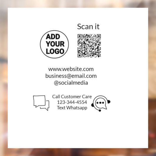 Bel de klantenservice tekst whatsapp Q R code busi Raamsticker (Vel 2)