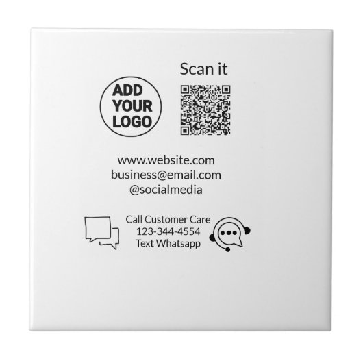 Bel de klantenservice tekst whatsapp Q R code busi Tegeltje (Voorkant)