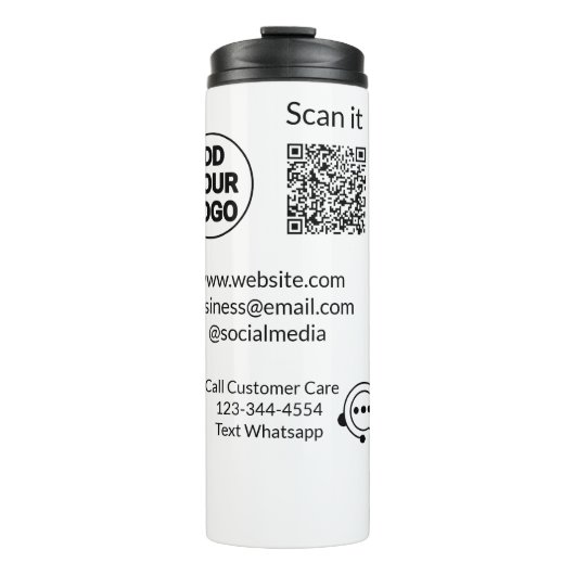 Bel de klantenservice tekst whatsapp Q R code busi Thermosbeker (Voorkant)