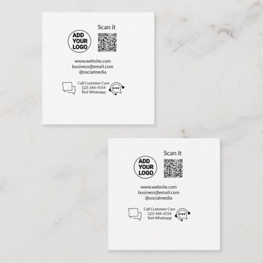 Bel de klantenservice tekst whatsapp Q R code busi Vierkante Visitekaartje (Voorkant / Achterkant)
