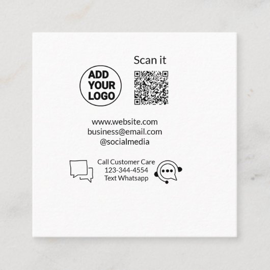Bel de klantenservice tekst whatsapp Q R code busi Vierkante Visitekaartje (Voorkant)