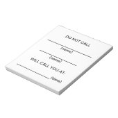 Bel geen herinneringsnotities notitieblok (Linkerzijde)