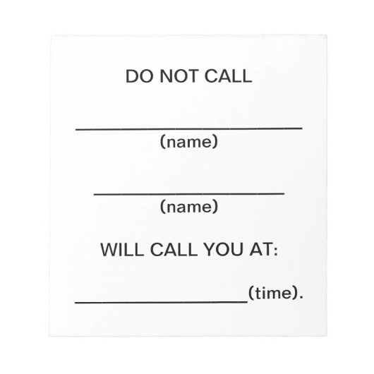 Bel geen herinneringsnotities notitieblok (Voorkant)