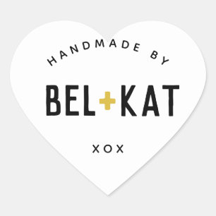 BEL + KAT HEART moderne logo zwarte mosterd Hart Sticker