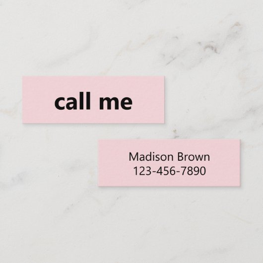 Bel me Bleek Roze en Zwart Jouw naam Telefoonnumme Mini Visitekaartje (Voorkant / Achterkant)