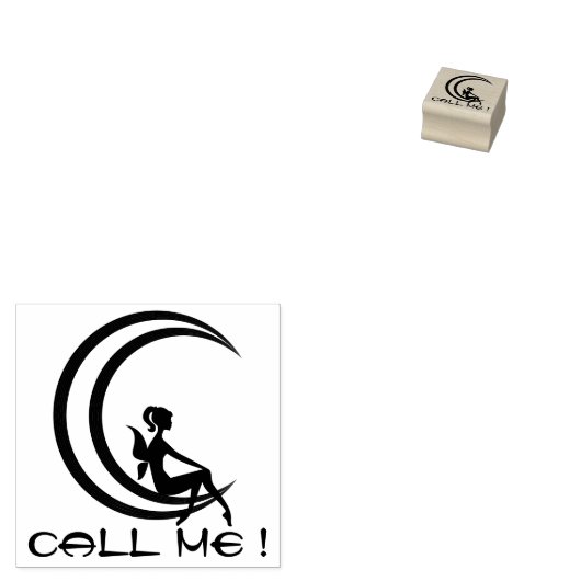 Bel me! - fee zitten op de maan rubberstempel (Gestempeld)