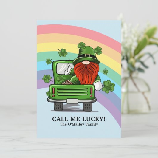 Bel me Lucky Irish Gnome St Patricks Day Feestdagenkaart (Staand voorkant)