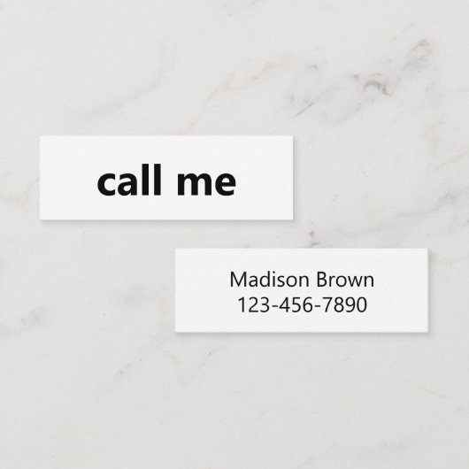 Bel me Wit en Zwart Jouw naam Telefoonnummer Mini Visitekaartje (Voorkant / Achterkant)