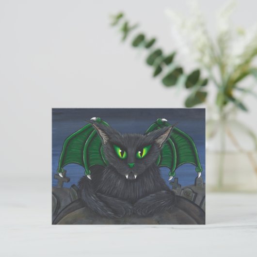 Bela Vampire Cat Gothic Fantasy Art Briefkaart (Staand voorkant)