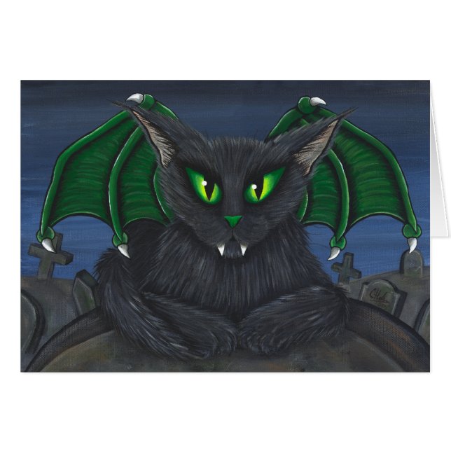 Bela Vampire Cat Gothic Fantasy Art Card (Voorkant Horizontaal)