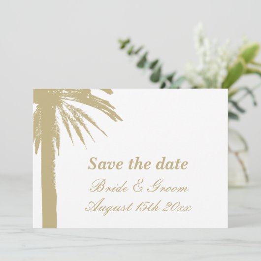 Belangrijk bewaar de datum palm strand trouwkaarte save the date (Staand voorkant)