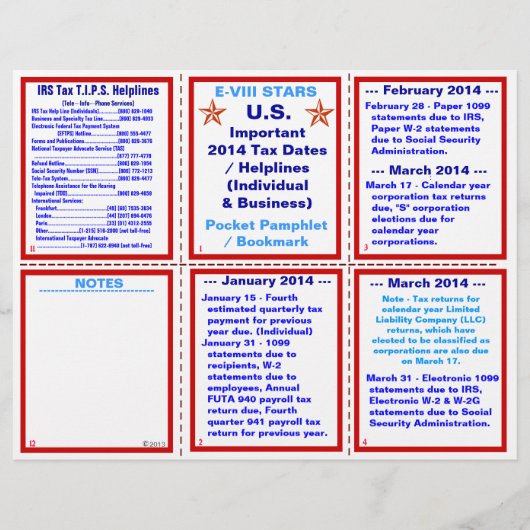 Belangrijke belastingdata 2014 / Helplines Pamphle Flyer (Voorkant)