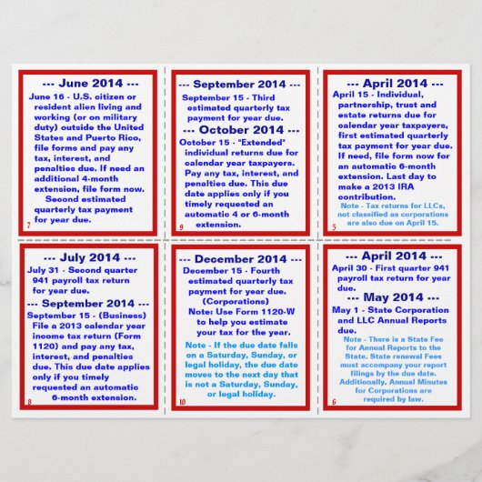 Belangrijke belastingdata 2014 / Helplines Pamphle Flyer (Achterkant)