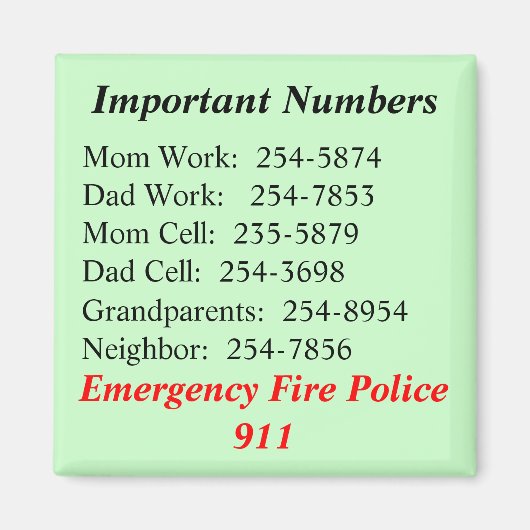 Belangrijke cijfers magneet (Voorkant)