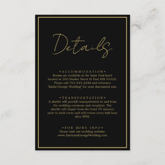 Belangrijke details over moderne zwarte en gouden  informatiekaartje (Voorkant)