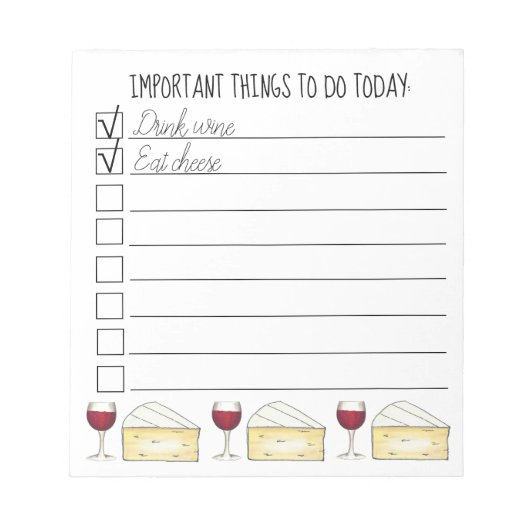 Belangrijke dingen om de lijst van Drink-etenskaas Notitieblok (Voorkant)