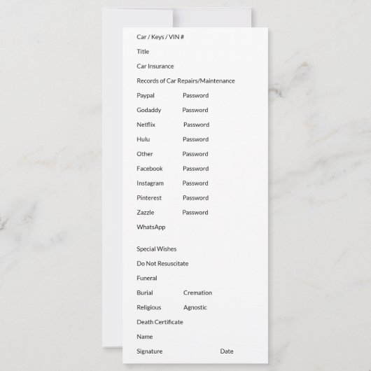 Belangrijke documenten Kaart (Achterkant)